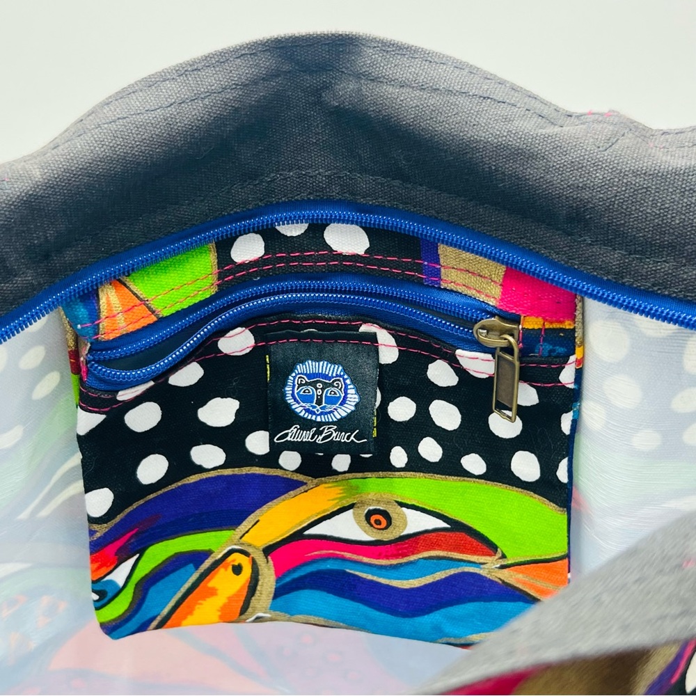 Laurel Burch Sky Spirit Tropical Bird Print Tote Bag Canvas Vibrant Zip Artsy - Picture 5 of 9